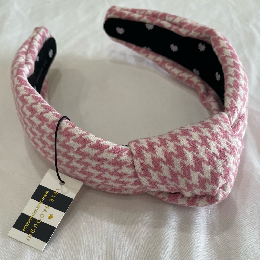 LELE SADOUGHI Houndstooth Print DAHLIA PINK / WHITE Knotted Slip-On Headband NEW